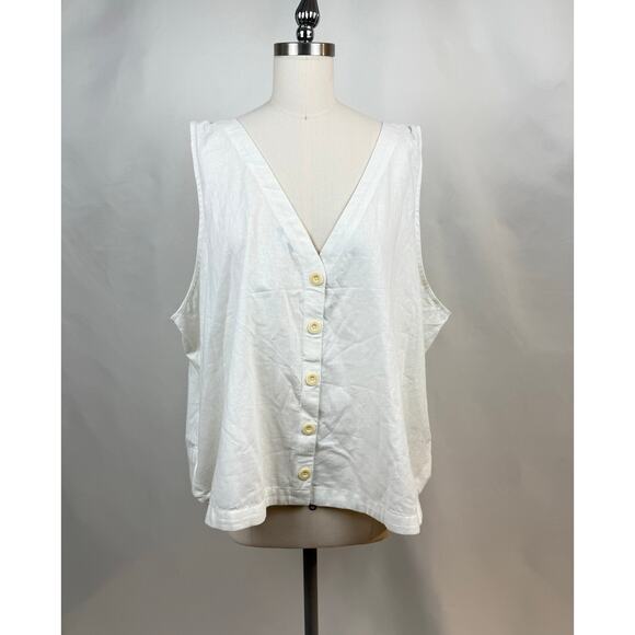 NWT‎ Madewell 3X White Linen Sleeveless Button Front V-Neck Tank Top Relaxed - Picture 1 of 8